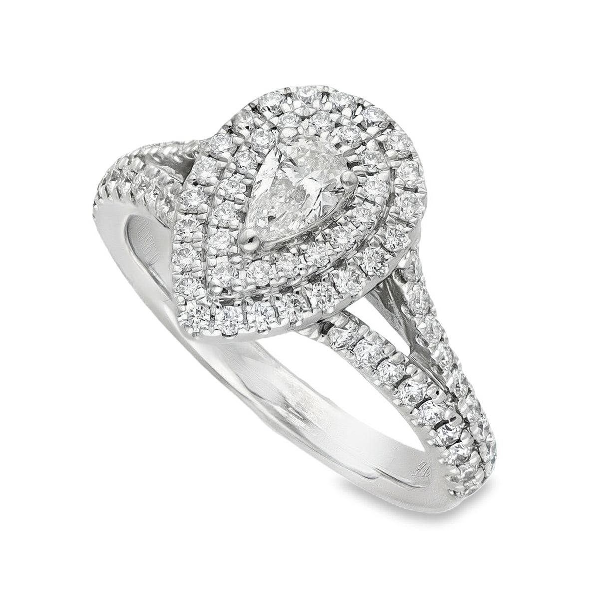 18ct White Gold Diamond Halo Engagement Ring - Size M½ - 0.95ct