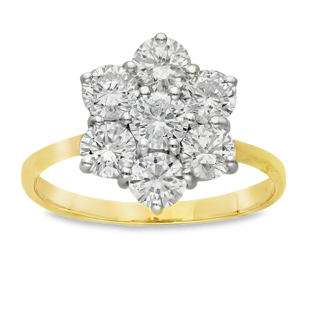 18ct Yellow Gold Diamond Cluster Ring - Size P - 1.89ct