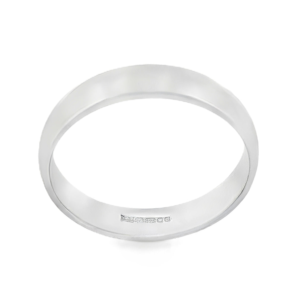 9ct White Gold Plain Wedding Ring - Size N - 4mm