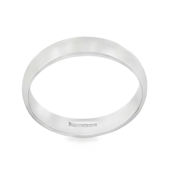 9ct White Gold Plain Wedding Ring - Size N - 4mm
