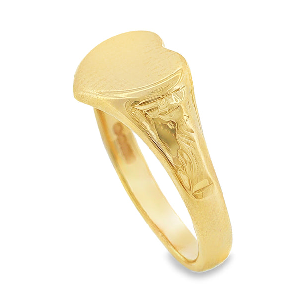 9ct Yellow Gold Plain Heart Signet Ring - Size N - 9mm