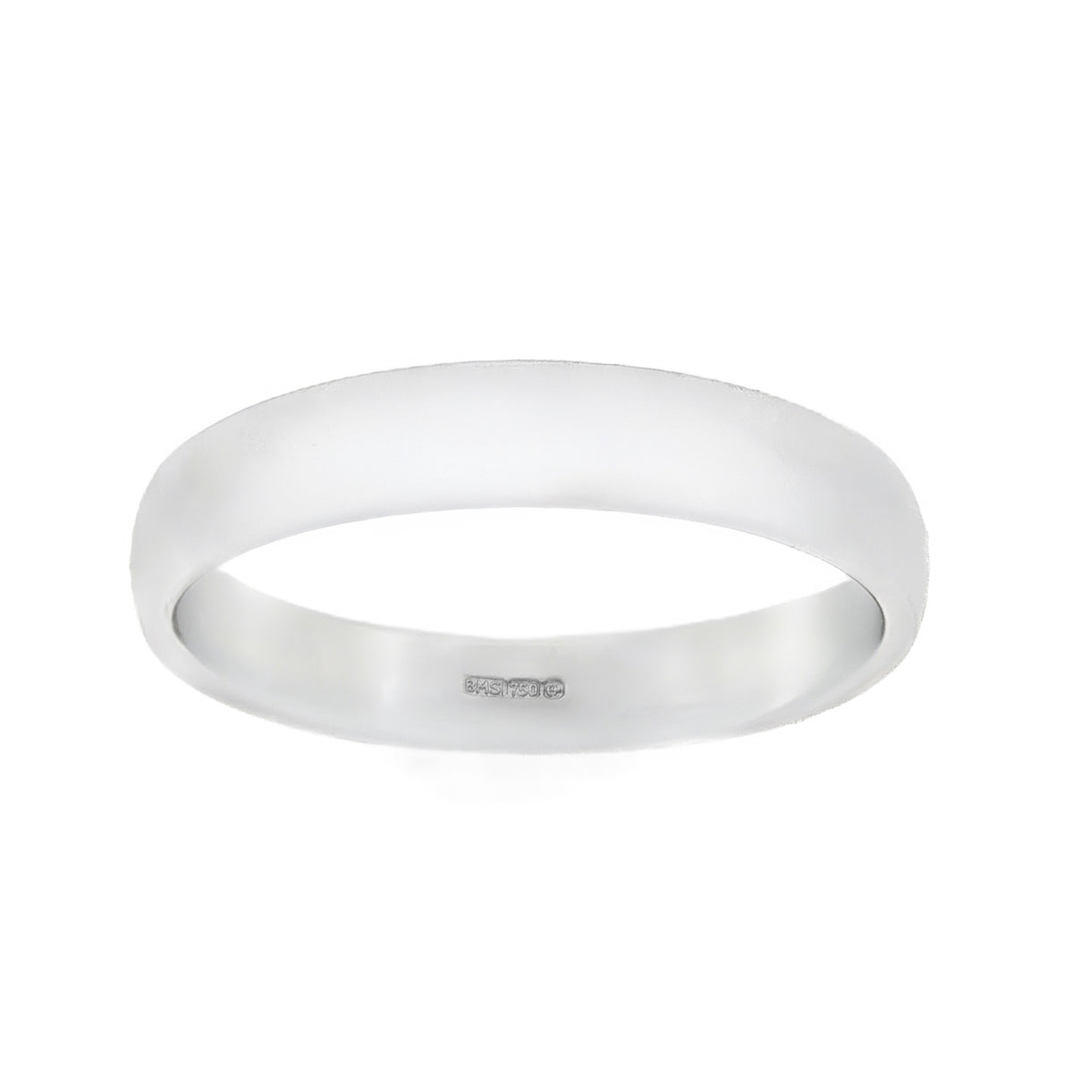 18ct White Gold Plain Court Wedding Band - Size S - 4mm