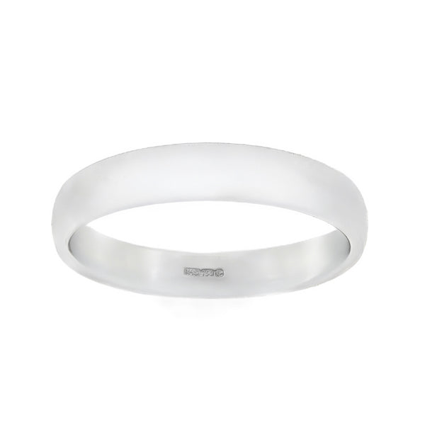 18ct White Gold Plain Court Wedding Band - Size S - 4mm