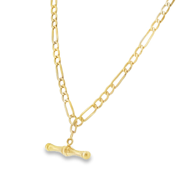 9ct Yellow Gold Hollow T-bar Necklace - 18"- 5g