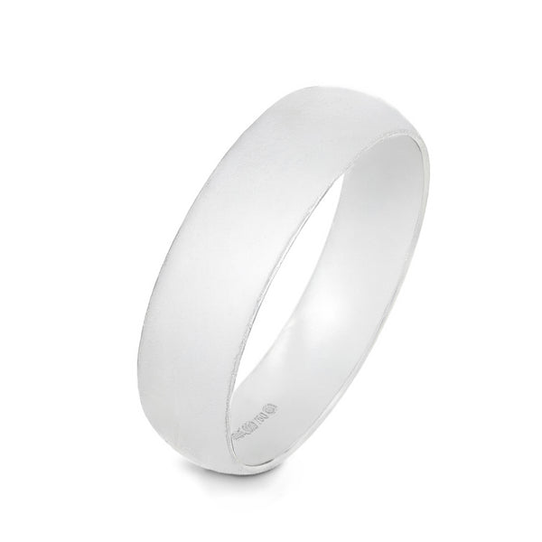 18ct White Gold D-Shape Wedding Band - Size W - 6mm