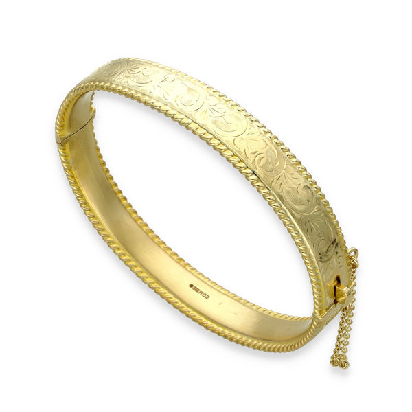 9ct Yellow Gold Rope Edge Bangle - 17.5cm - 17.1g