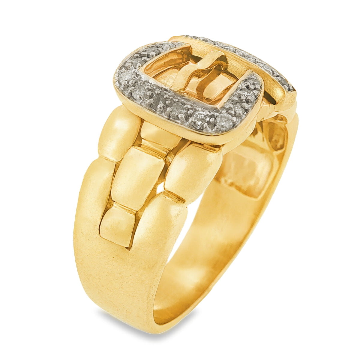 9ct Yellow Gold Diamond Buckle Ring - Size P½ - 0.25ct