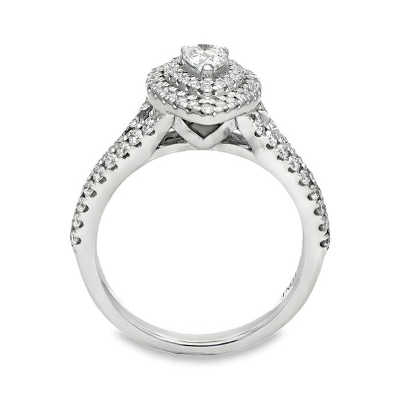 18ct White Gold Diamond Halo Engagement Ring - Size M½ - 0.95ct