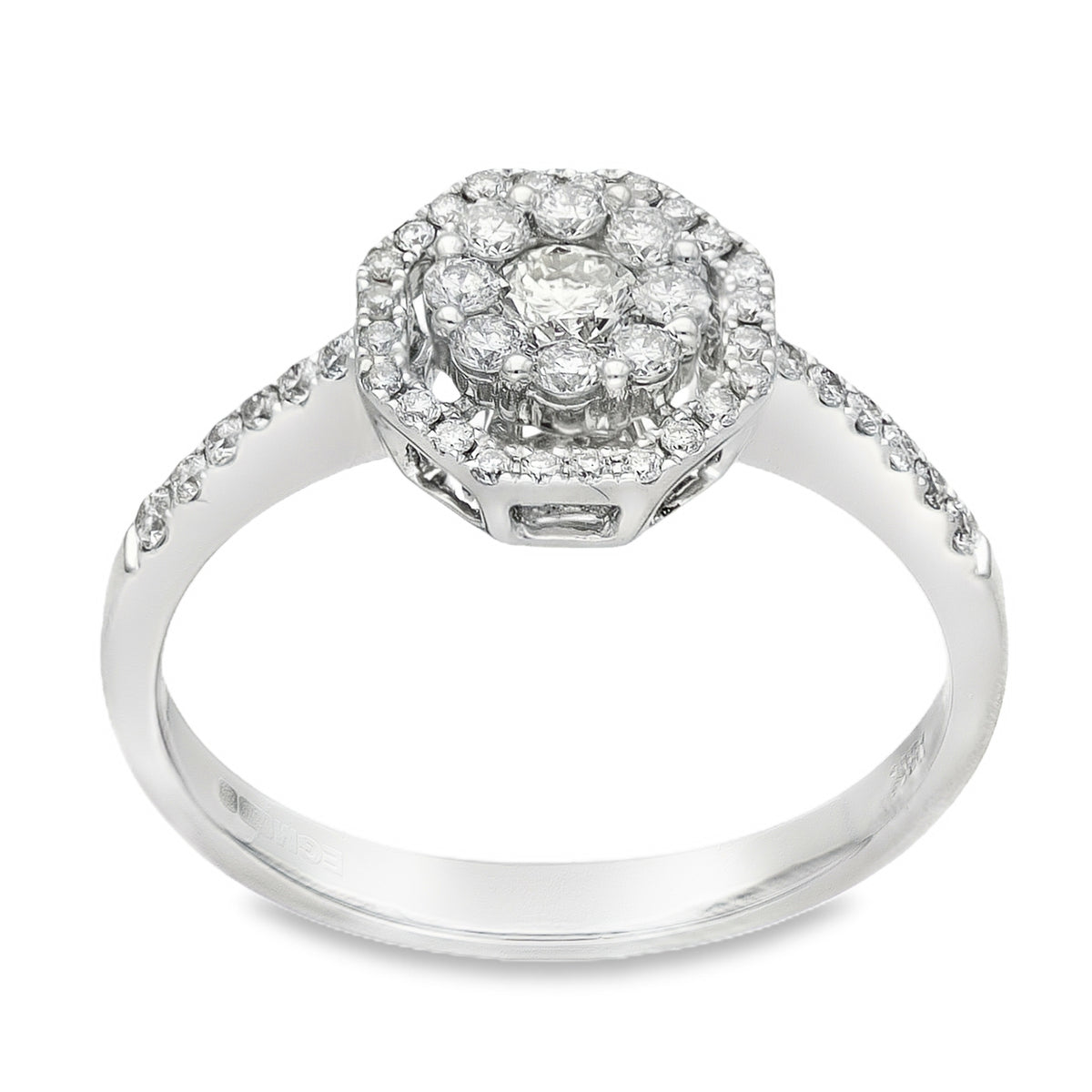 18ct White Gold Diamond Halo Cluster Ring - Size L - 0.50ct