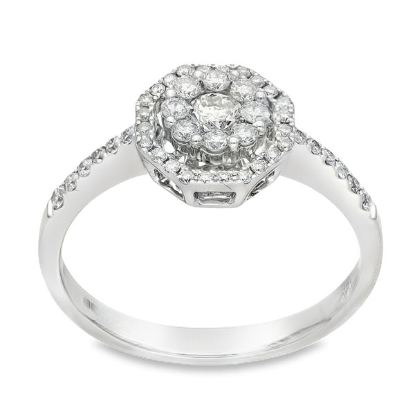 18ct White Gold Diamond Halo Cluster Ring - Size L - 0.50ct