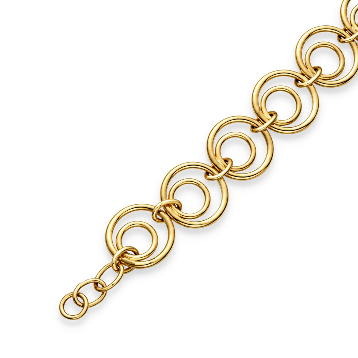9ct Yellow Gold Open Double Circle Bracelet - 6.5" - 19.1g