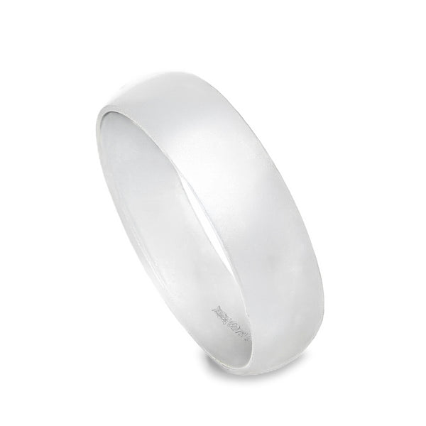 18ct White Gold D-Shape Wedding Band - Size W - 6mm