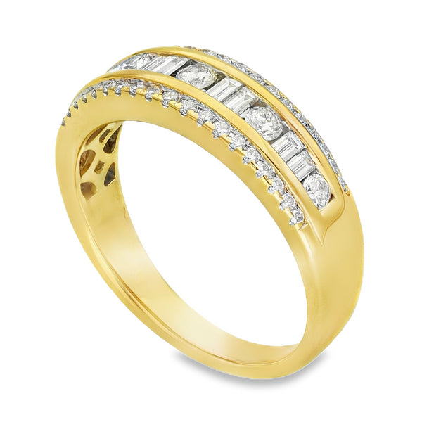 18ct Yellow Gold Diamond Triple Row Ring - Size L - 0.51ct