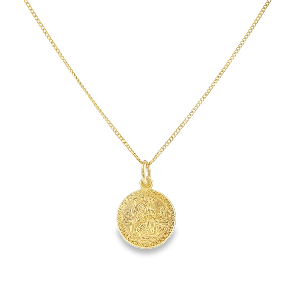 9ct Yellow Gold St Christopher Pendant & Chain - 23"- 2.1g