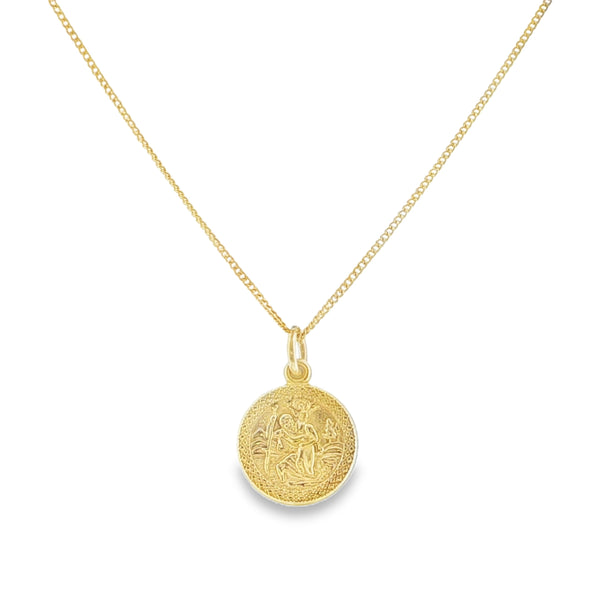 9ct Yellow Gold St Christopher Pendant & Chain - 23"- 2.1g