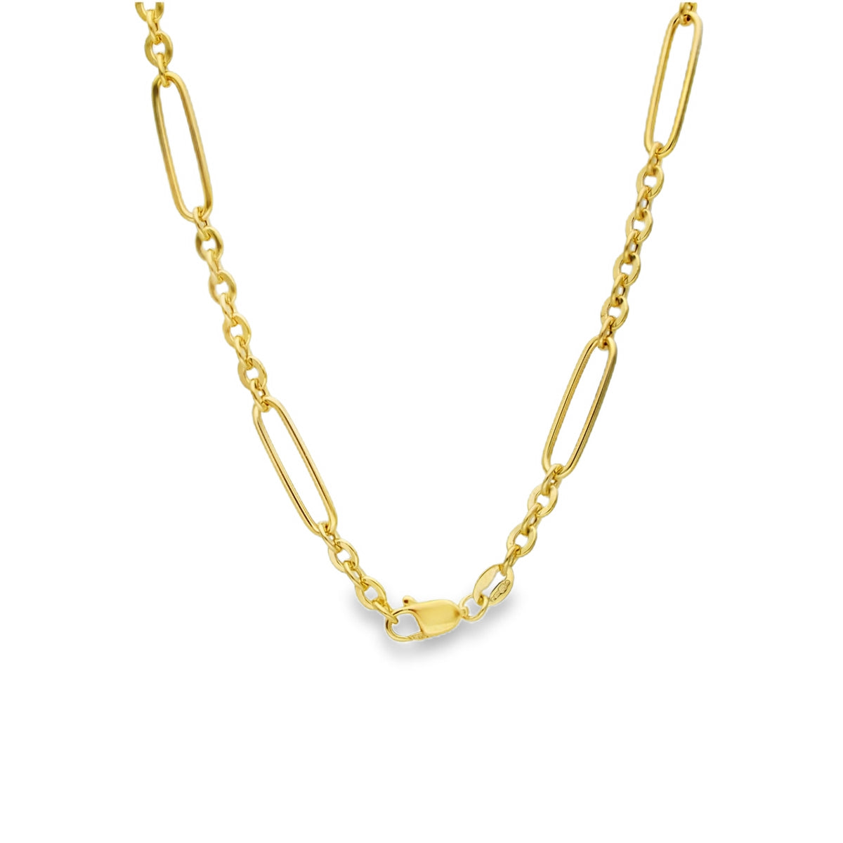 9ct Yellow Gold Hollow Figarolo Chain & T-Bar - 20" - 5.6g