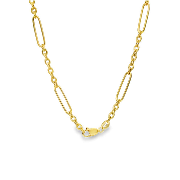 9ct Yellow Gold Hollow Figarolo Chain & T-Bar - 20" - 5.6g