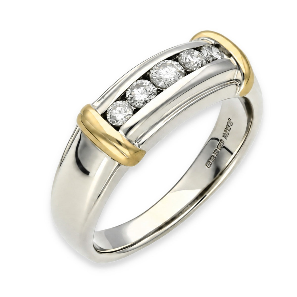 14ct White & Yellow Gold Diamond Row Band - Size U - 0.47ct