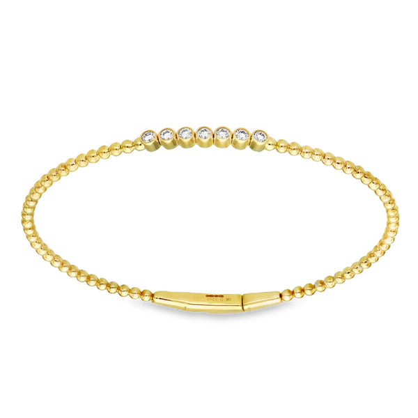 9ct Yellow Gold Diamond-Set Bead Bangle - 18cm - 0.33ct