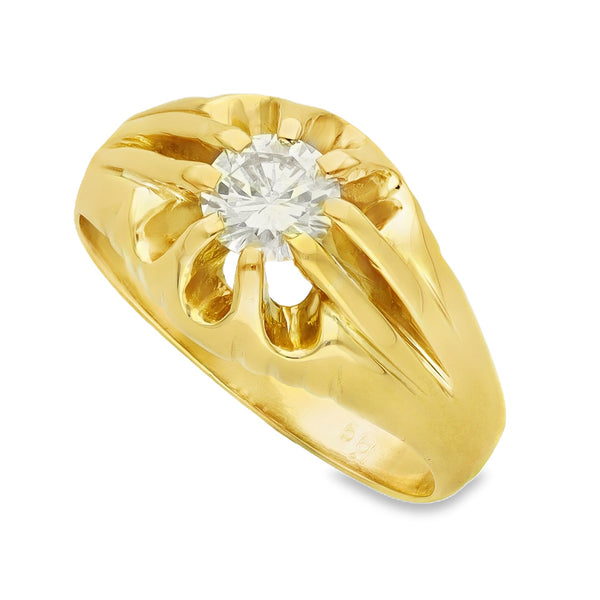 18ct Yellow Gold Gents Diamond Solitaire Ring - Size O½ - 0.50ct