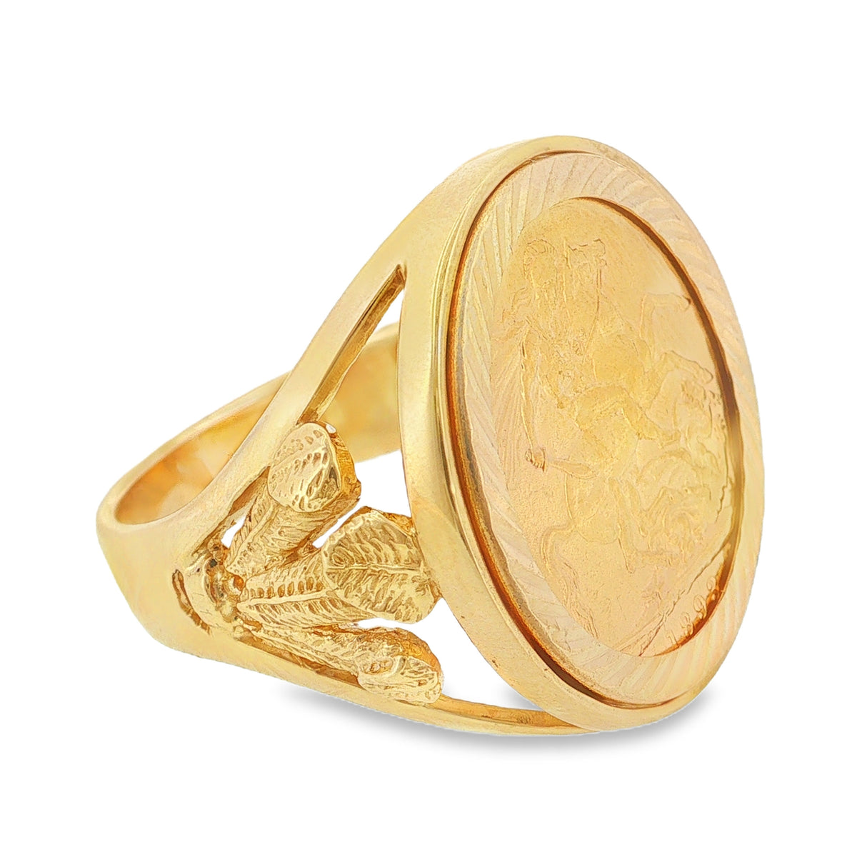 1893 Yellow Gold Full Sovereign Coin Ring - Size W - 17.0g