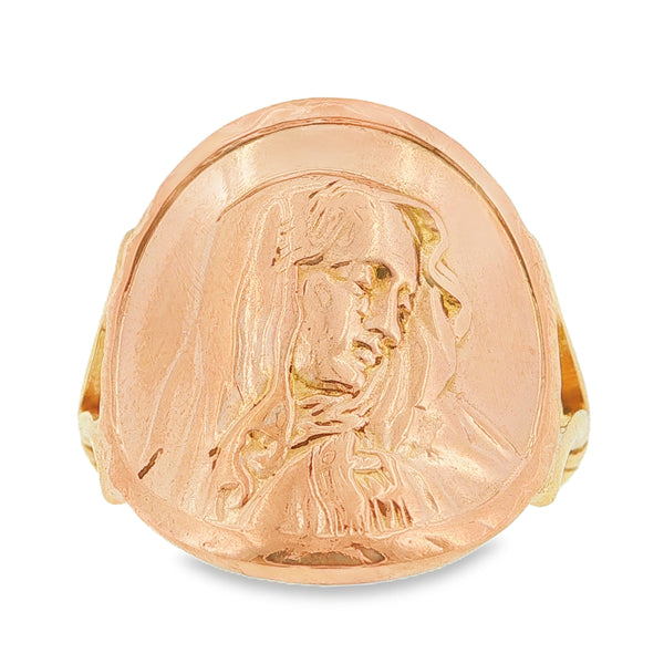 9ct Yellow Gold Madonna Signet Ring - Size K½ - 18mm