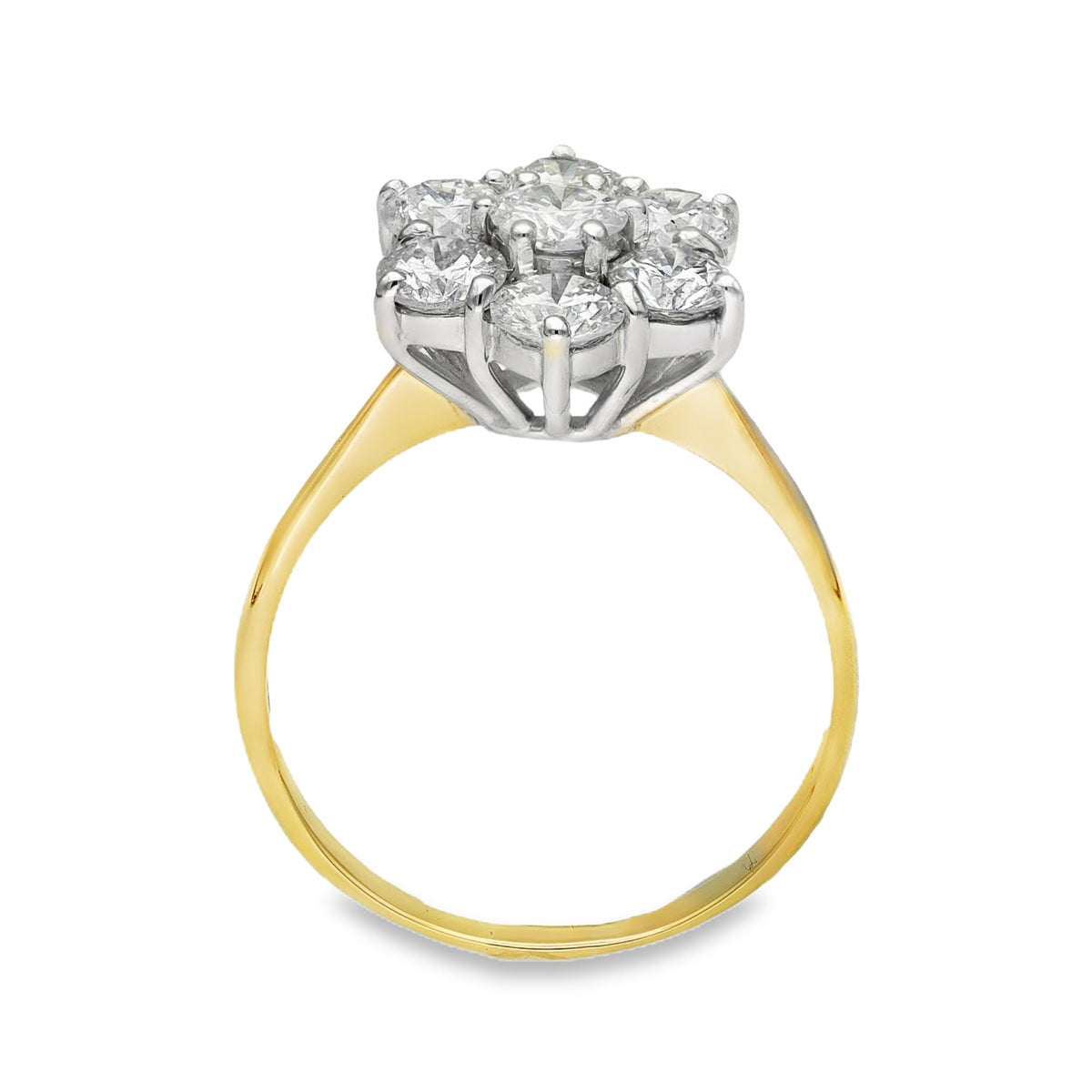 18ct Yellow Gold Diamond Cluster Ring - Size P - 1.89ct