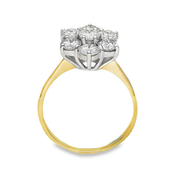 18ct Yellow Gold Diamond Cluster Ring - Size P - 1.89ct