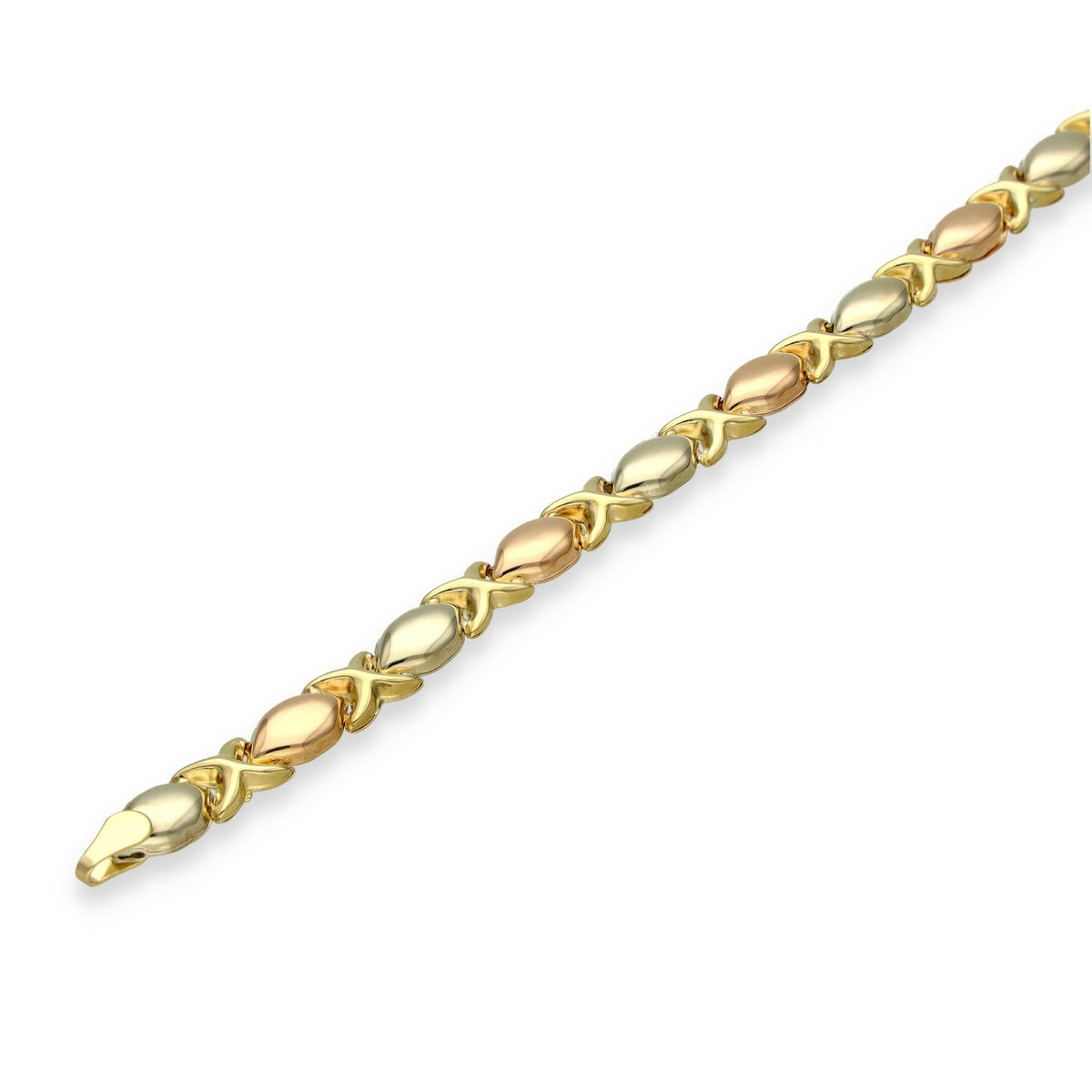 9ct Multi-Tone Gold Kiss-Link Bracelet - 18.5cm - 4.0g