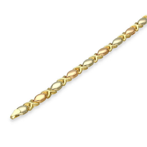 9ct Multi-Tone Gold Kiss-Link Bracelet - 18.5cm - 4.0g
