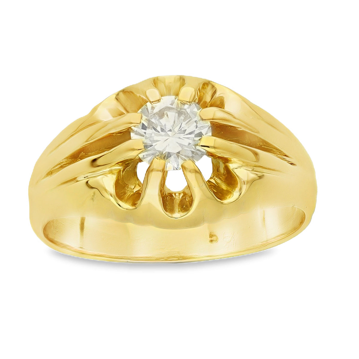 18ct Yellow Gold Gents Diamond Solitaire Ring - Size O½ - 0.50ct