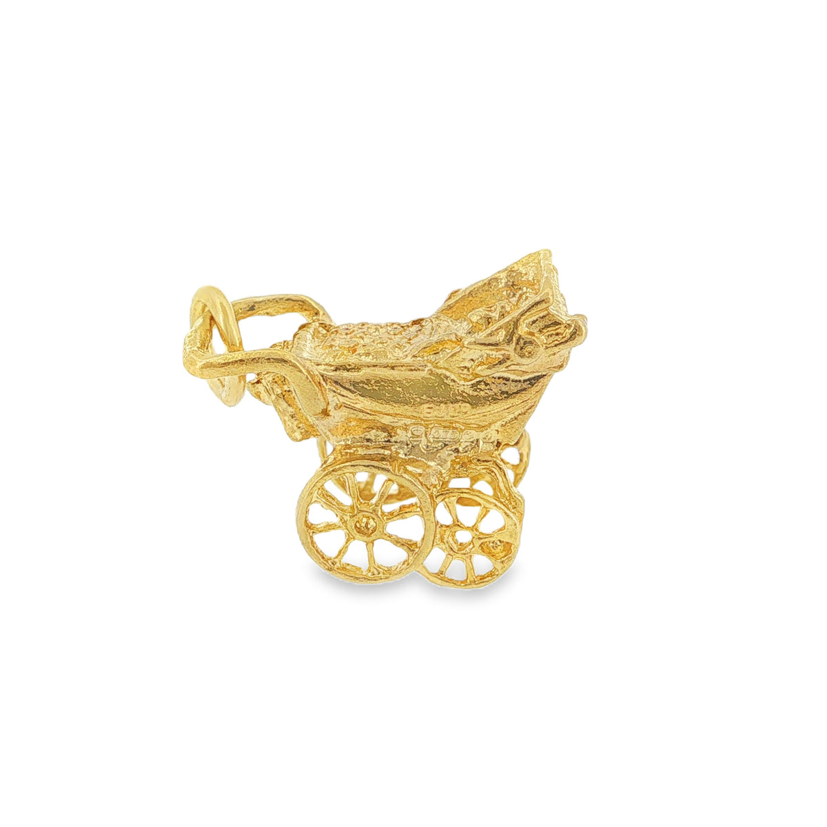 9ct Yellow Gold Vintage Pram Charm - 16x12x9mm - 2.7g
