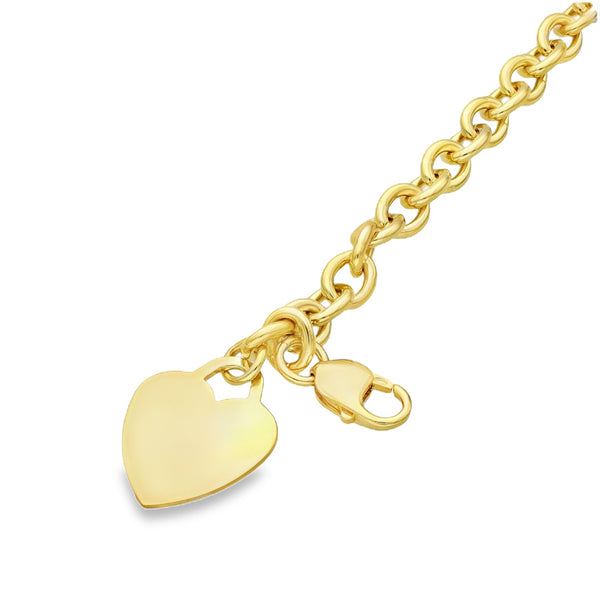 9ct Yellow Gold Belcher Bracelet & Heart Charm - 7.5" - 30.0g