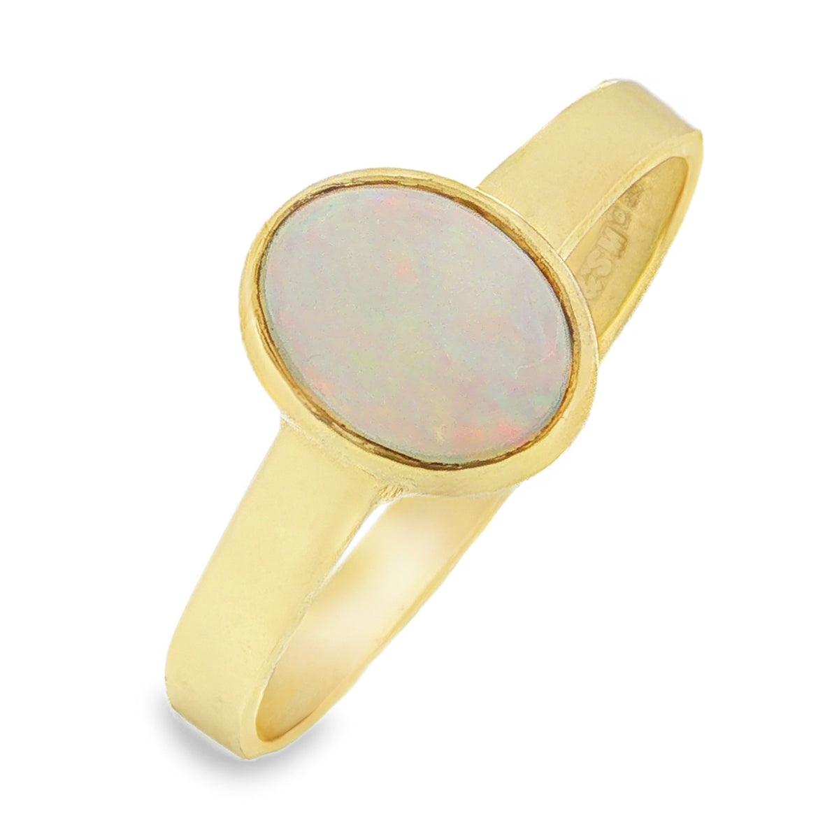 9ct Yellow Gold Opal Solitaire Ring - Size Q - 2.2g