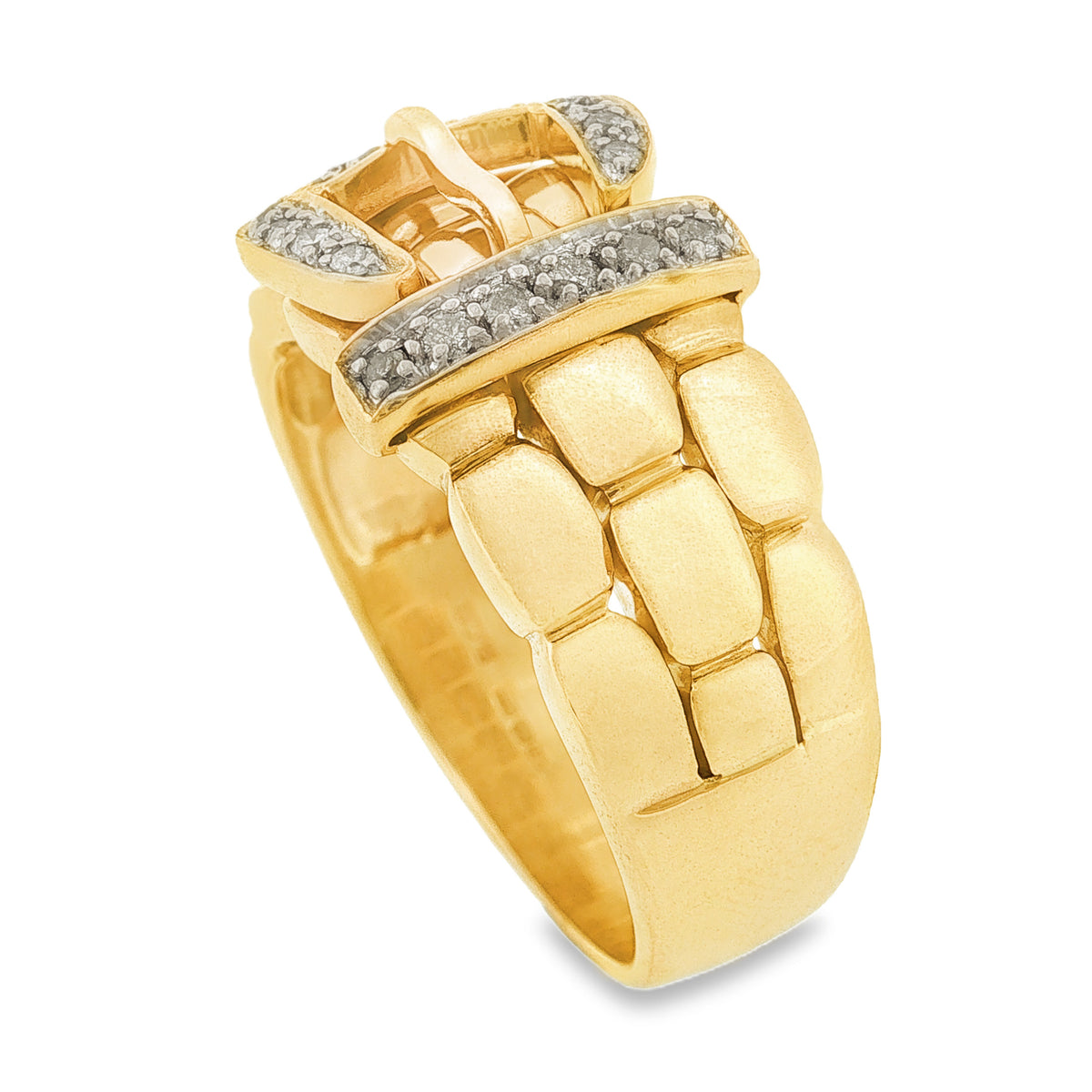 9ct Yellow Gold Diamond Buckle Ring - Size P½ - 0.25ct