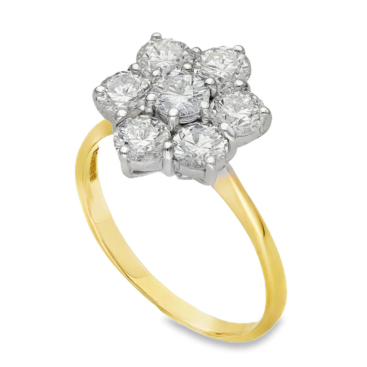 18ct Yellow Gold Diamond Cluster Ring - Size P - 1.89ct