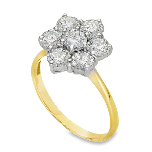 18ct Yellow Gold Diamond Cluster Ring - Size P - 1.89ct