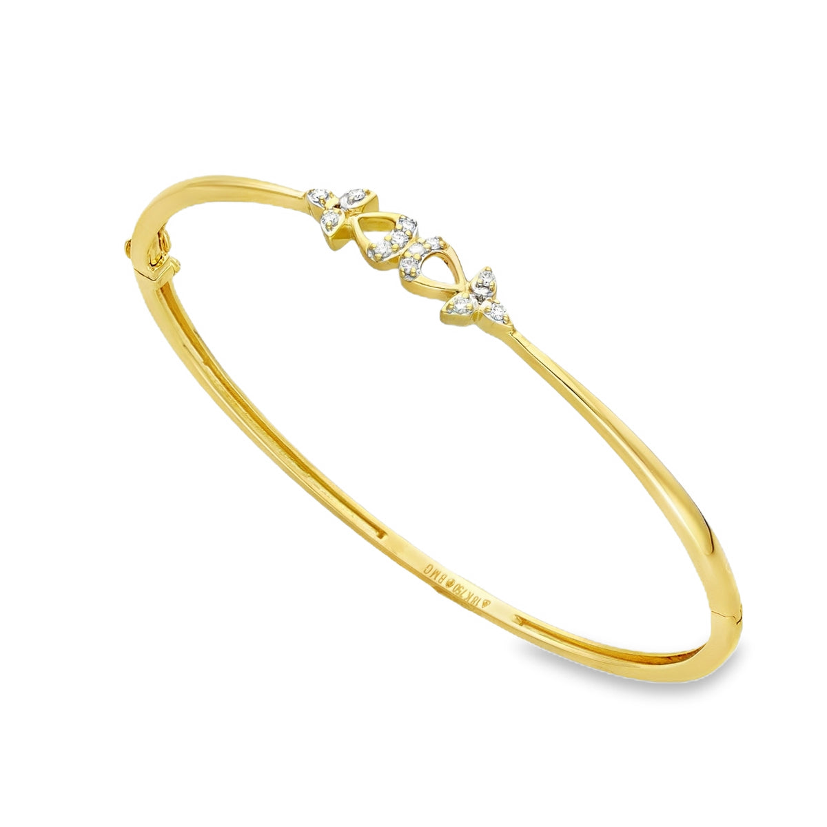 18ct Yellow Gold Diamond Set Bangle - 16cm - 0.12ct