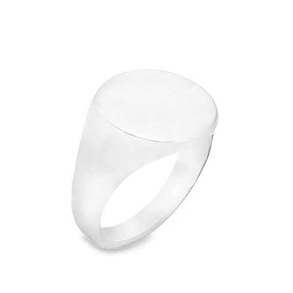 925 Silver Plain Round Signet Ring - Size P - 15mm