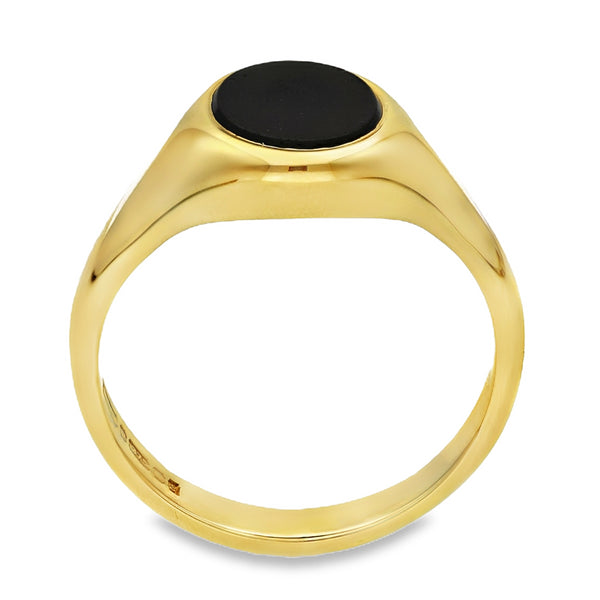 9ct Yellow Gold Oval Onyx Signet Ring - Size Z+2½ - 15mm