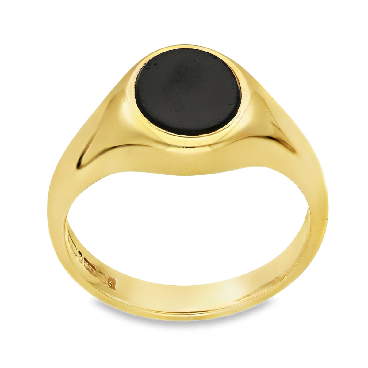 9ct Yellow Gold Oval Onyx Signet Ring - Size Z+2½ - 15mm