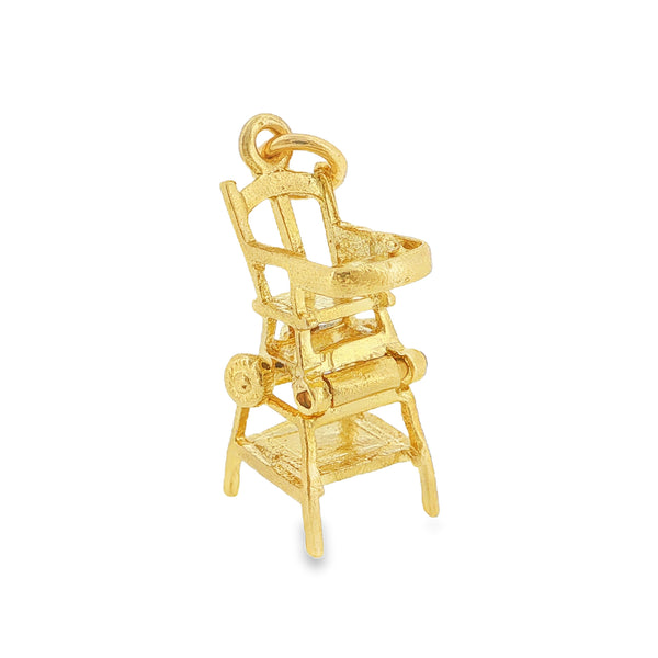 9ct Yellow Gold Hinged High Chair Charm - 8x20x11mm - 1.8g