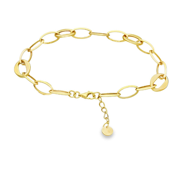 9ct Yellow Gold Hollow Oval Figaro Bracelet - 6.5-7.5" - 2.3g