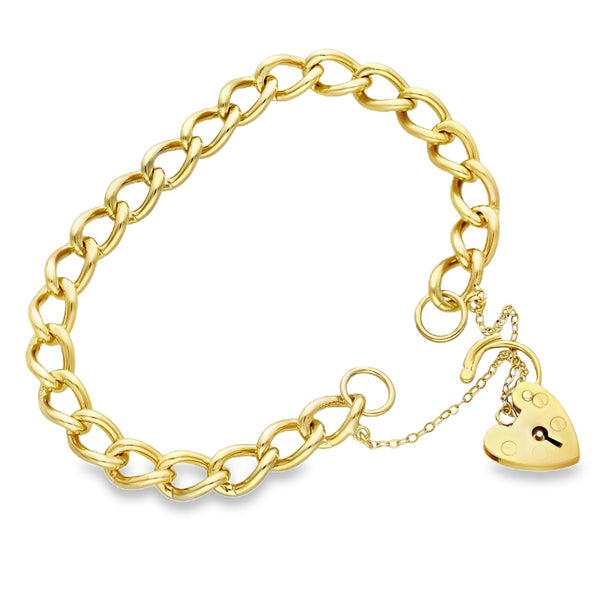 9ct Yellow Gold Curb Padlock Bracelet - 7.5" - 21.7g