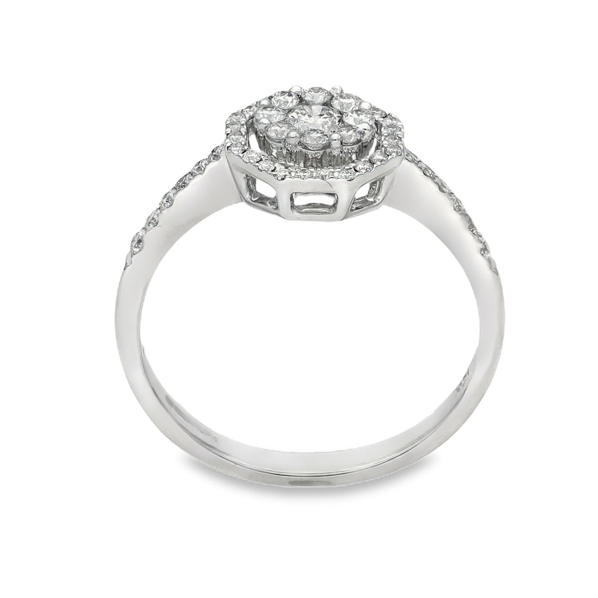 18ct White Gold Diamond Halo Cluster Ring - Size L - 0.50ct