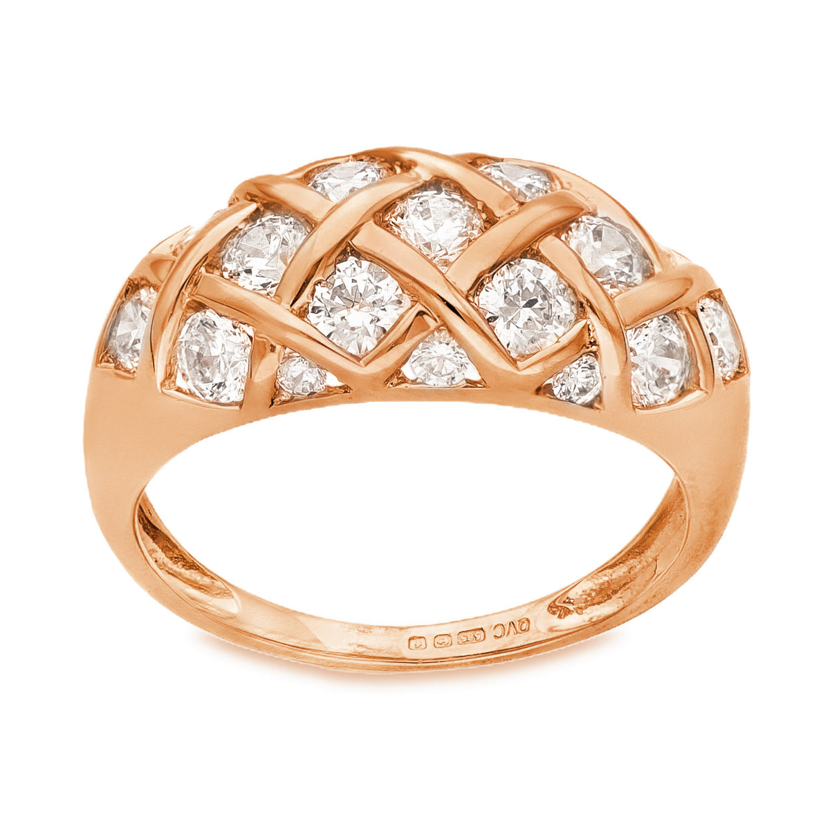 14ct Rose Gold CZ Lattice Turban Ring - Size O - 9mm