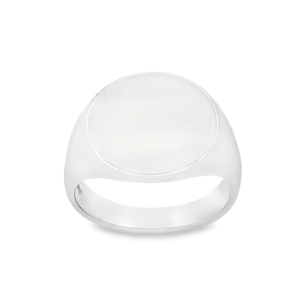 925 Silver Plain Round Signet Ring - Size P - 15mm