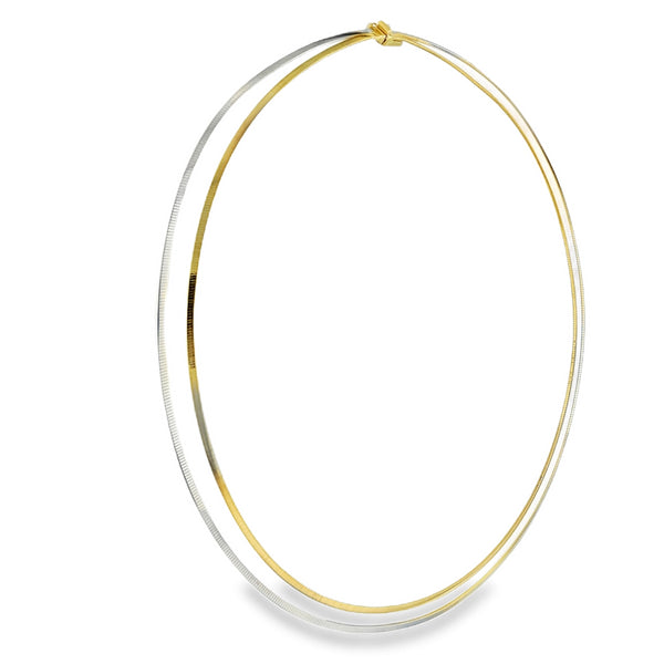 9ct Yellow & White Gold Double Strand Necklet - 17" - 16.1g