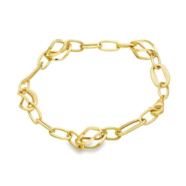 9ct Yellow Gold Open Cage & Oval Link Bracelet - 6.5" - 3.0g