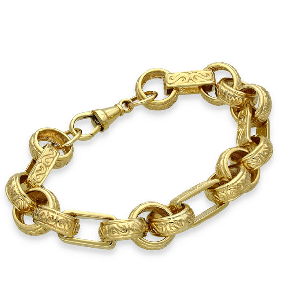 9ct Yellow Gold Patterned Belcher & Bar Bracelet - 9.5" - 49.8g